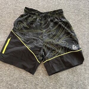 Reebok Women Black‎ Running Shorts Sz 8 Elastic Waist Drawstring Zip Pocket